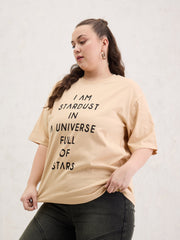 Women Beige Graphic I AM STARDUST Print T-Shirt-SFTOPS42409