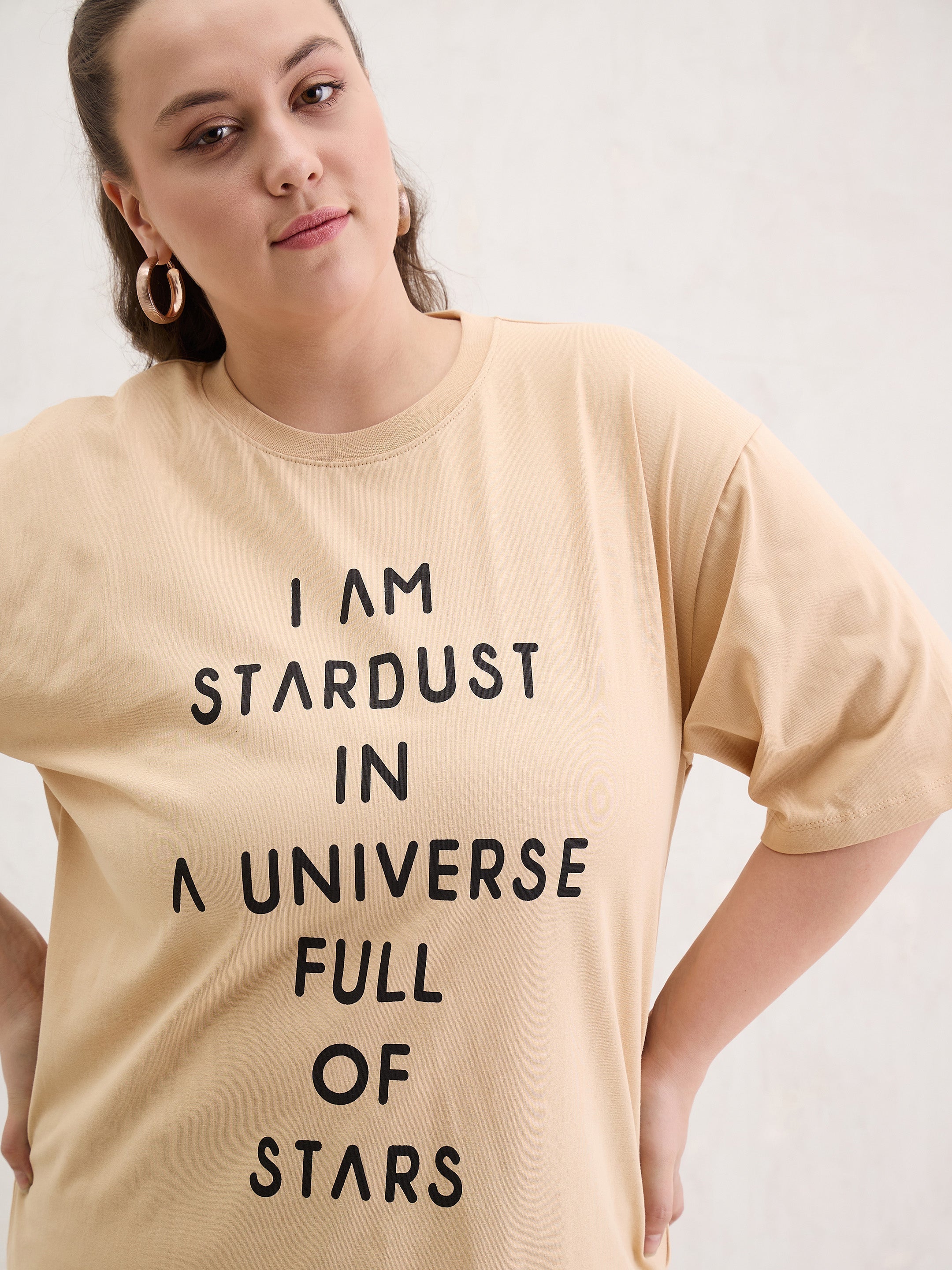 Women Beige Graphic I AM STARDUST Print T-Shirt-SFTOPS42409