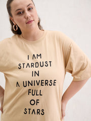 Women Beige Graphic I AM STARDUST Print T-Shirt-SFTOPS42409