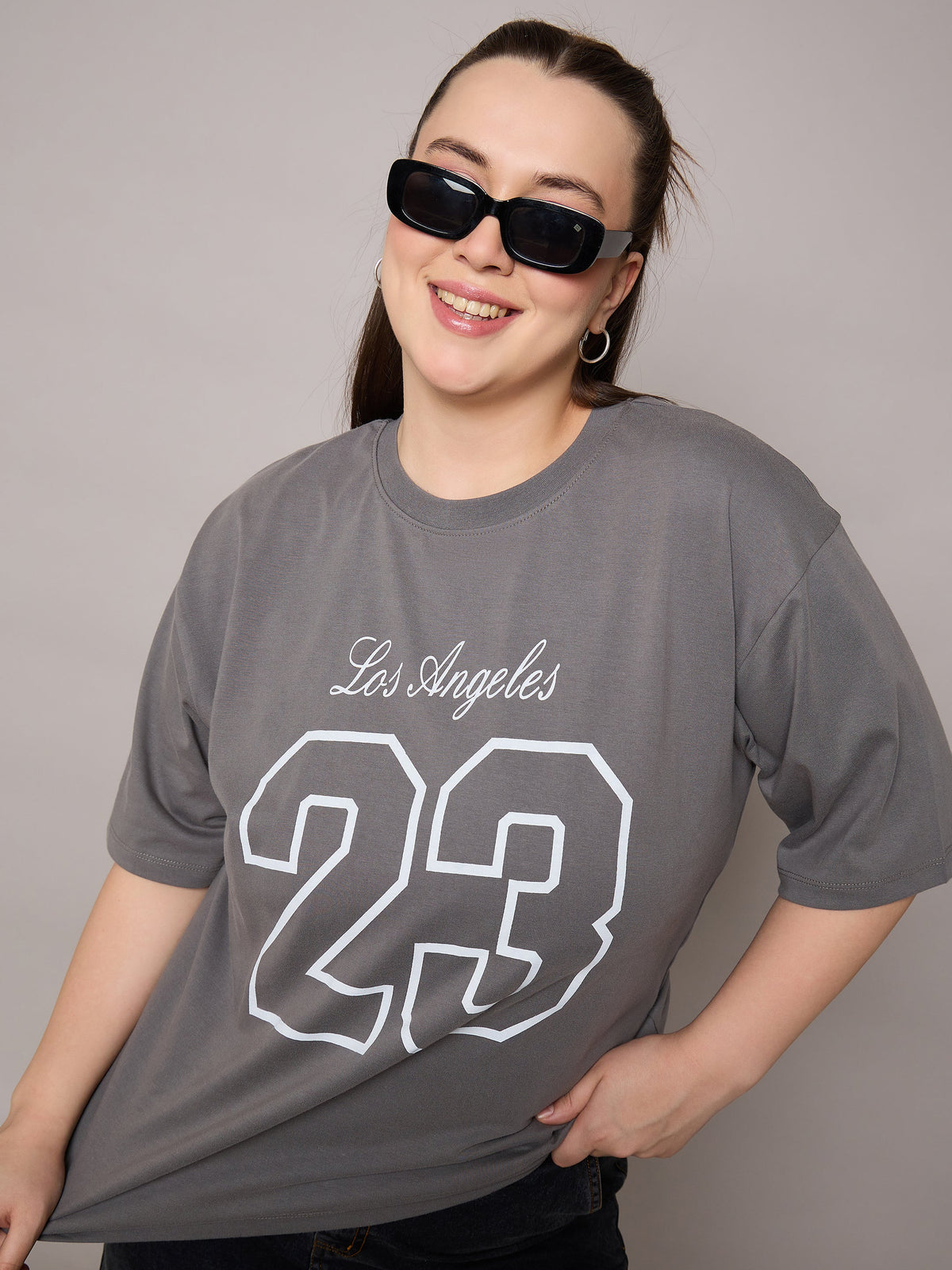 Women Grey Graphic LOS ANGELES 23 Print T-Shirt-SFTOPS42410