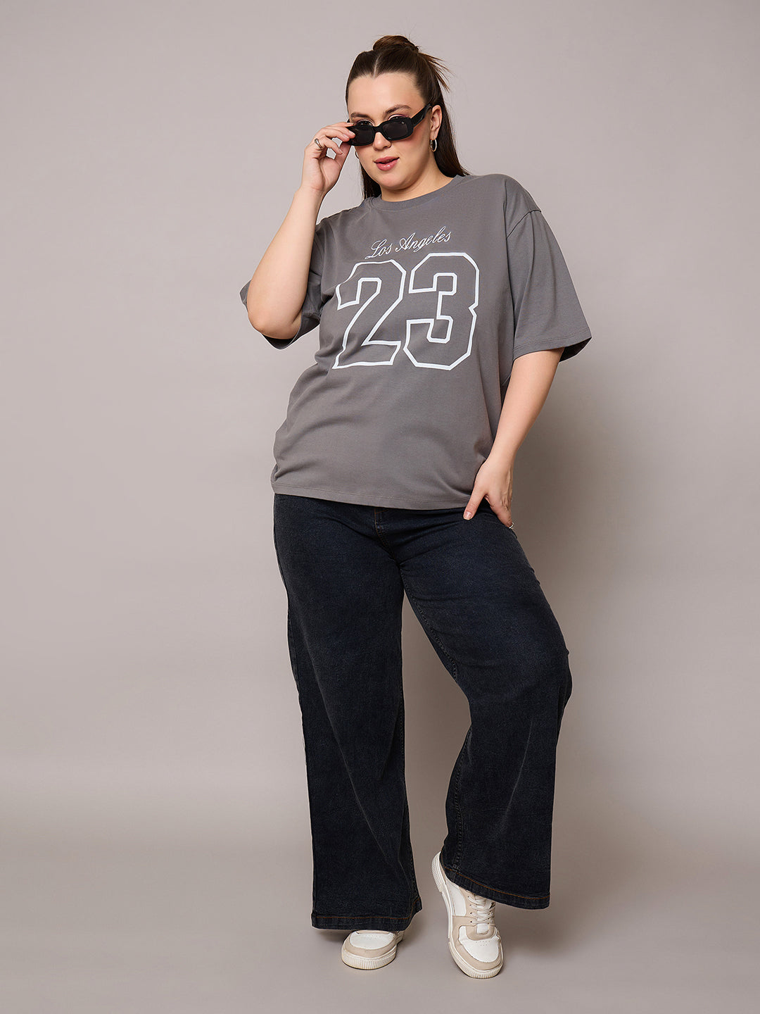 Women Grey Graphic LOS ANGELES 23 Print T-Shirt-SFTOPS42410