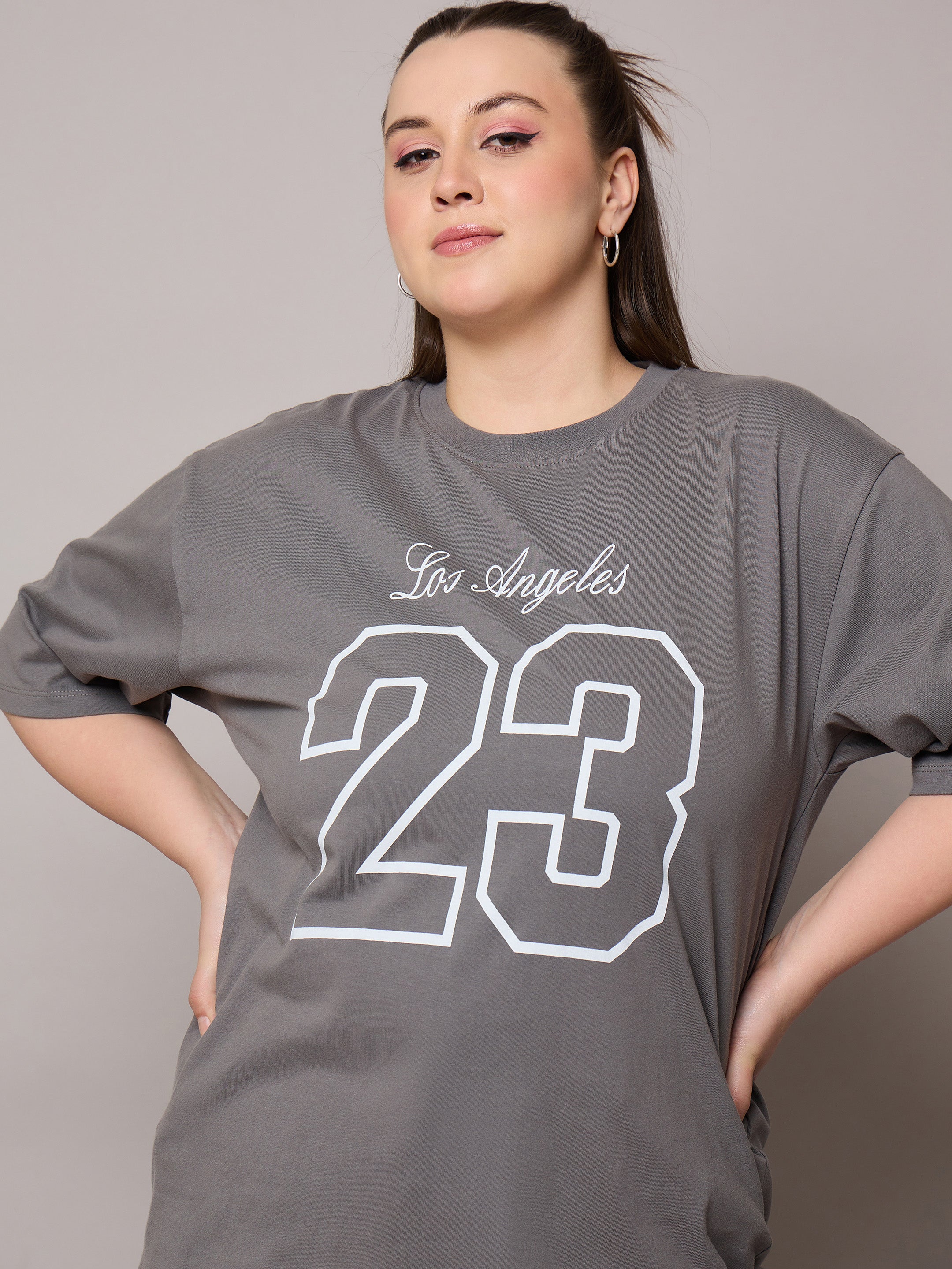 Women Grey Graphic LOS ANGELES 23 Print T-Shirt-SFTOPS42410
