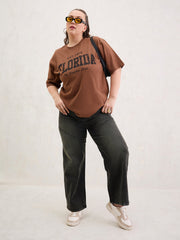 Women Brown Graphic FLORIDA Print T-Shirt-SFTOPS42411