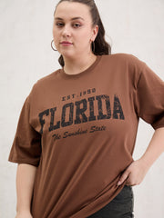 Women Brown Graphic FLORIDA Print T-Shirt-SFTOPS42411