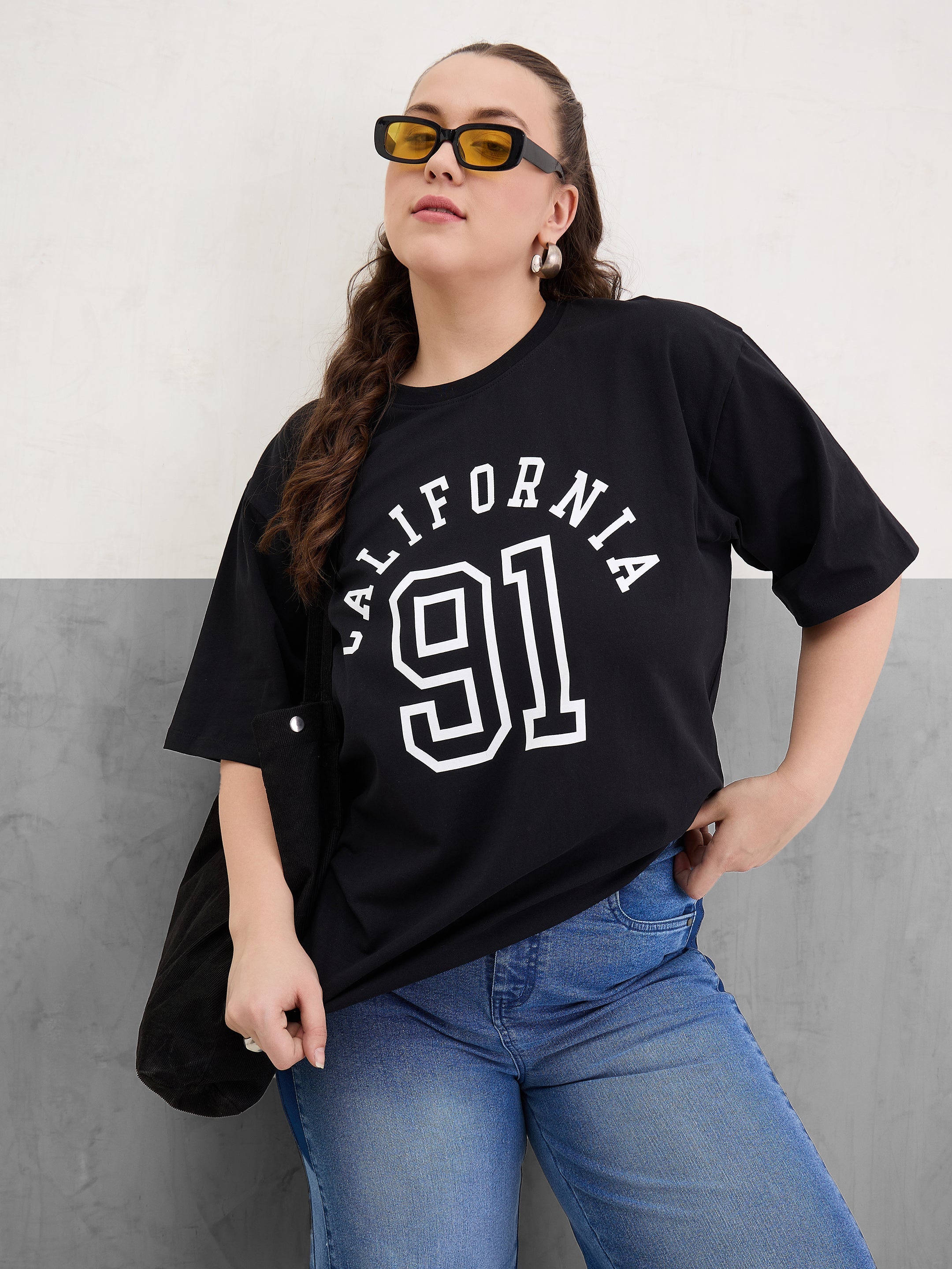 Women Black Graphic CALIFORNIA Print T-Shirt-SFTOPS42412