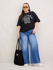 Women Black Graphic CALIFORNIA Print T-Shirt-SFTOPS42412