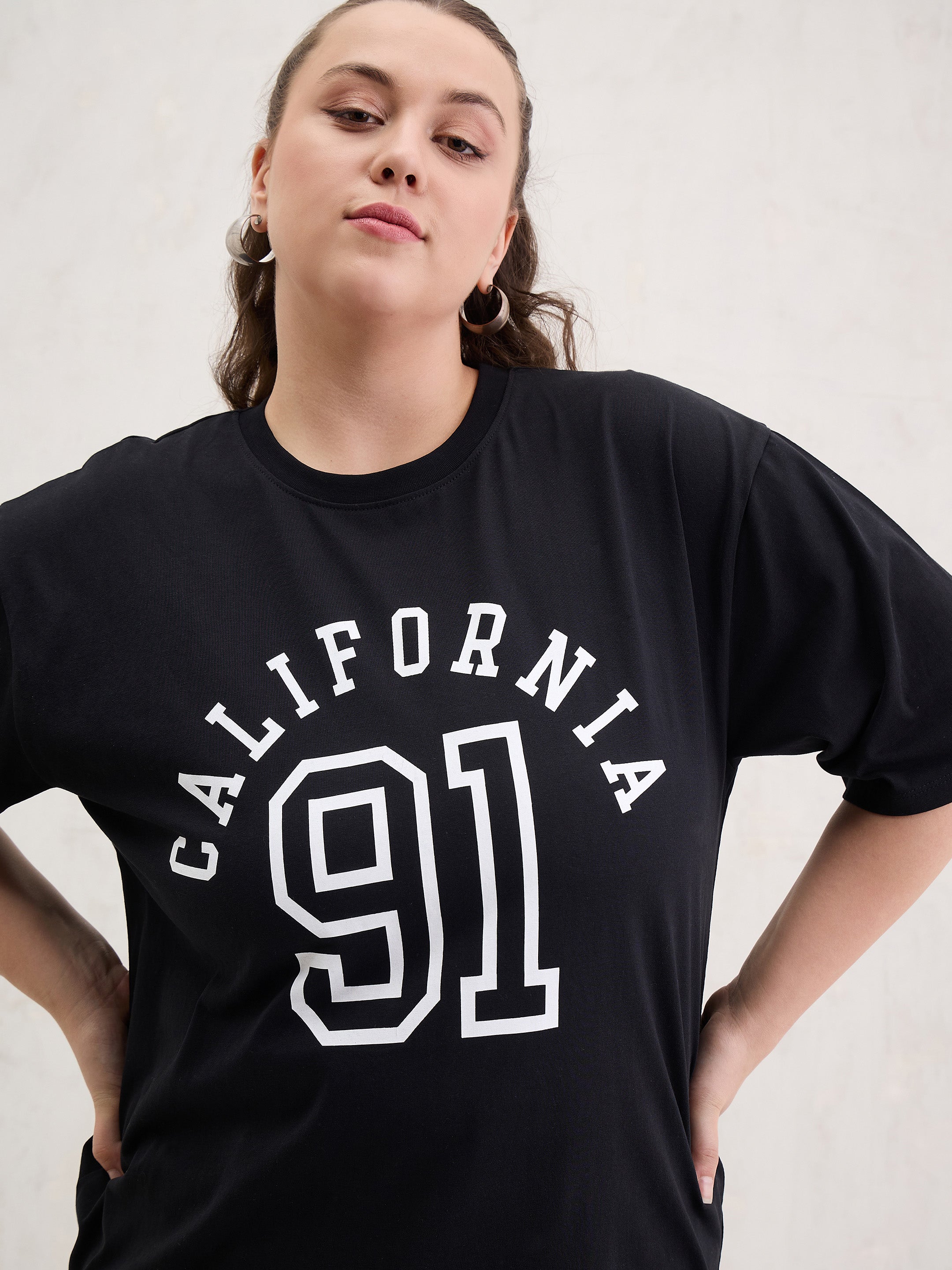 Women Black Graphic CALIFORNIA Print T-Shirt-SFTOPS42412