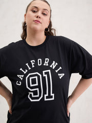 Women Black Graphic CALIFORNIA Print T-Shirt-SFTOPS42412