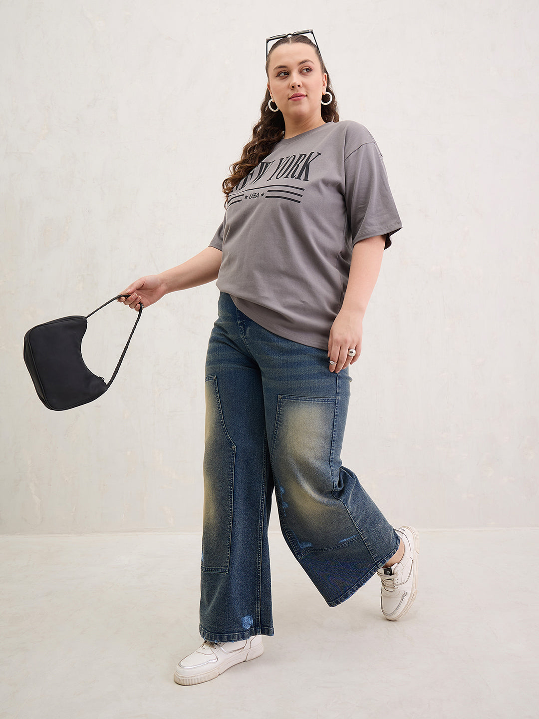 Women Grey Graphic NEW YORK Print T-Shirt-SFTOPS42413
