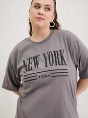 Women Grey Graphic NEW YORK Print T-Shirt-SFTOPS42413