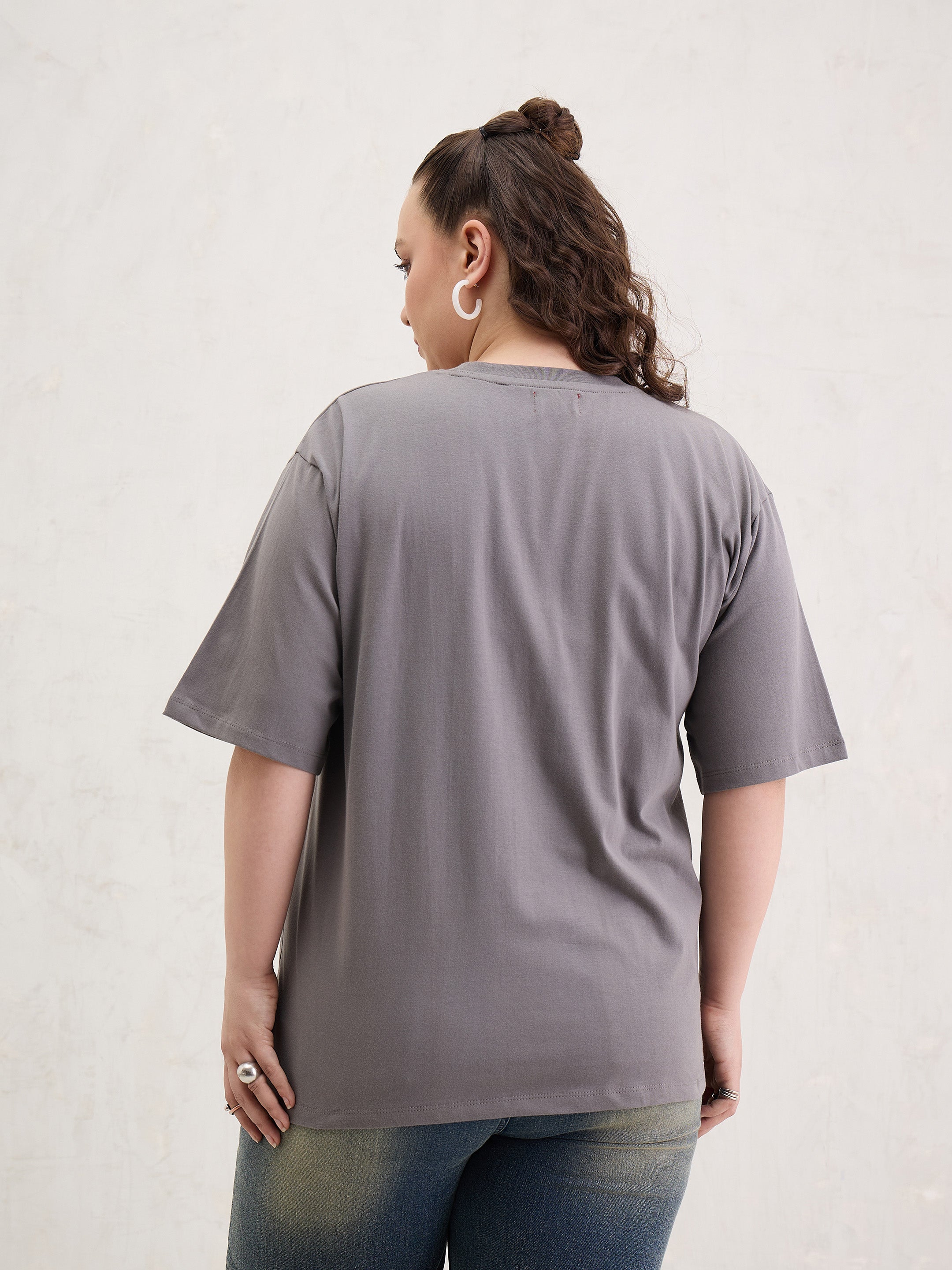 Women Grey Graphic NEW YORK Print T-Shirt-SFTOPS42413