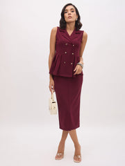 Women Burgundy Sleeveless Notch Collar Button Top-SFTOPS42428