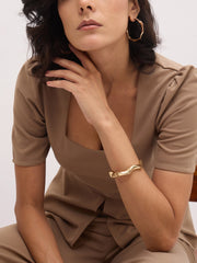 Women Beige Square Neck Front Slit Top-SFTOPS42429