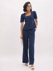 Women Blue Square Neck Front Slit Top-SFTOPS42430