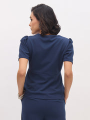 Women Blue Square Neck Front Slit Top-SFTOPS42430