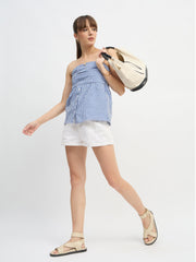 Women Blue & White Check Smoked Back Tube Top-SFTOPS42443