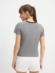 Women Grey CAR Print Lycra T-Shirt-SFTOPS42445
