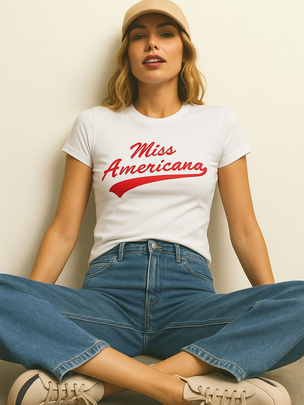 Women White AMERICANA Print Lycra T-Shirt-SFTOPS42446