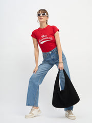 Women Red AMERICANA Print Lycra T-Shirt-SFTOPS42447