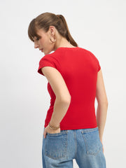 Women Red AMERICANA Print Lycra T-Shirt-SFTOPS42447