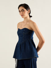 Women Blue Denim Off Shoulder Peplum Top-SFTOPS42450