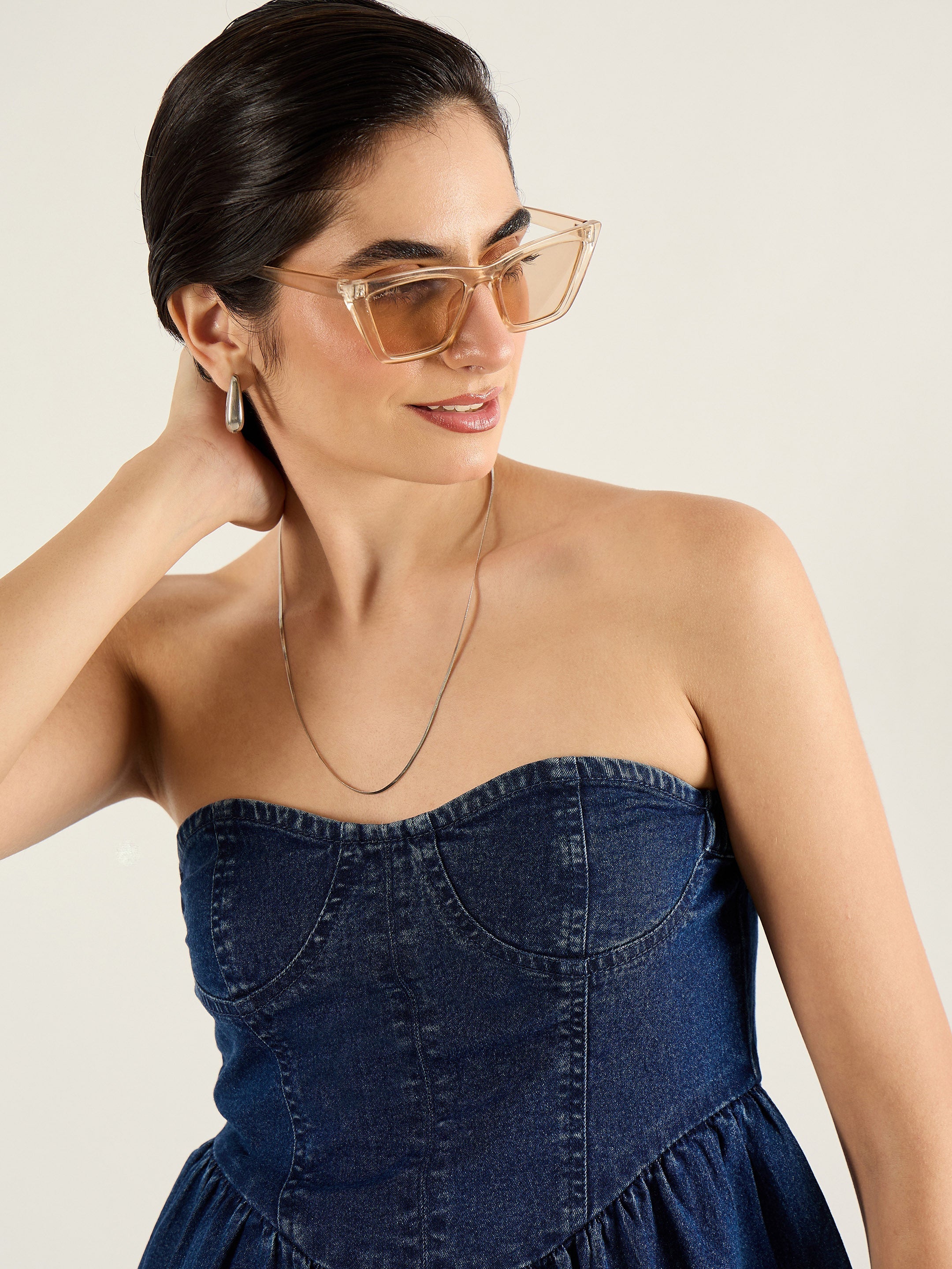 Women Blue Denim Off Shoulder Peplum Top-SFTOPS42450
