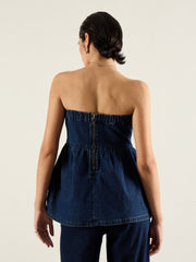 Women Blue Denim Off Shoulder Peplum Top-SFTOPS42450