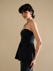 Women Black Denim Off Shoulder Peplum Top-SFTOPS42451
