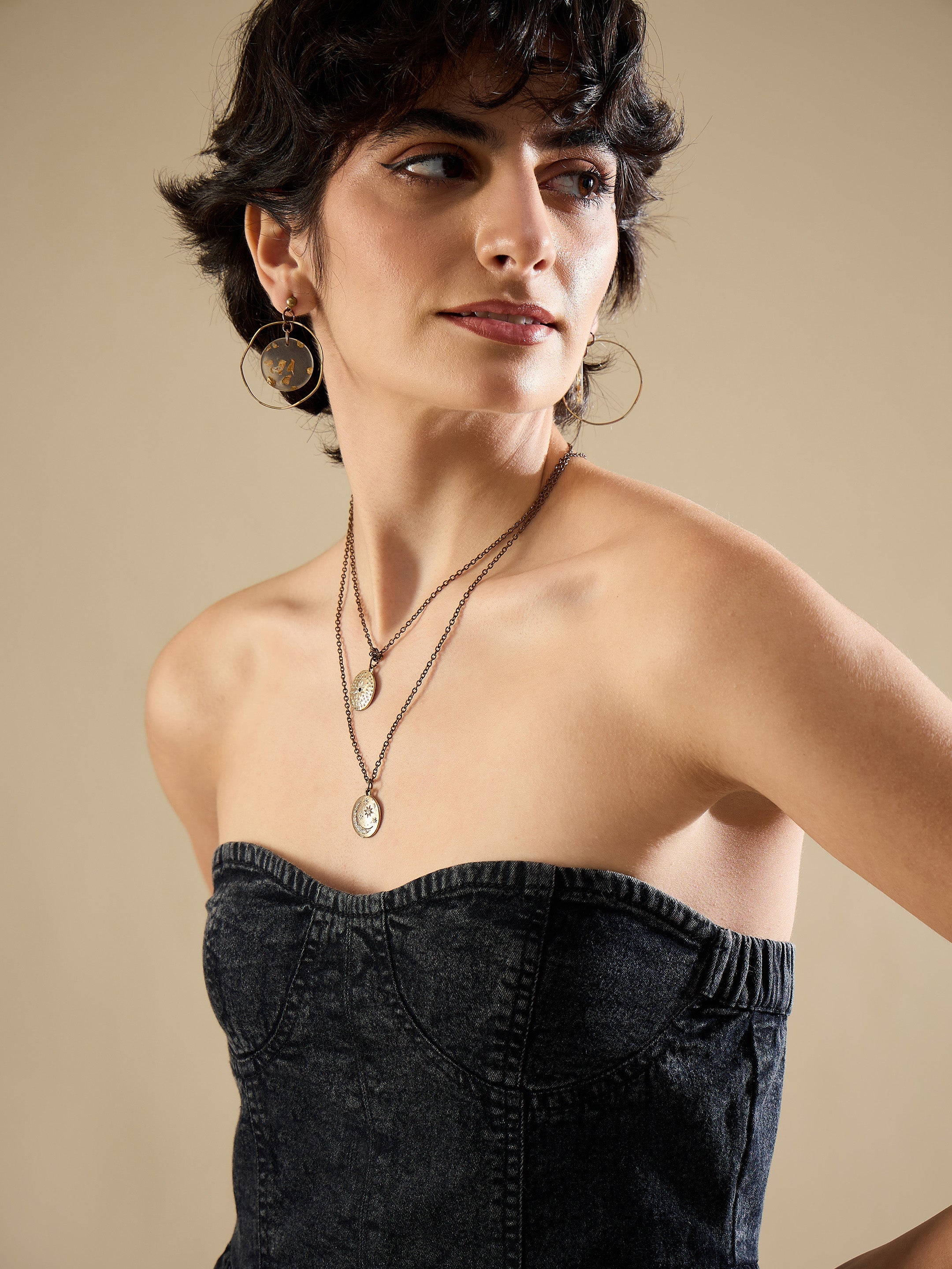 Women Black Denim Off Shoulder Peplum Top-SFTOPS42451