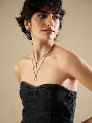 Women Black Denim Off Shoulder Peplum Top-SFTOPS42451