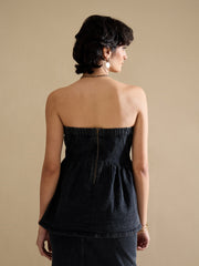 Women Black Denim Off Shoulder Peplum Top-SFTOPS42451