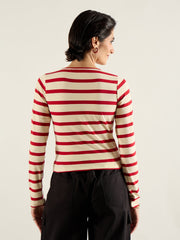 Women Red & Beige Striped Full Sleeve Top-SFTOPS42452