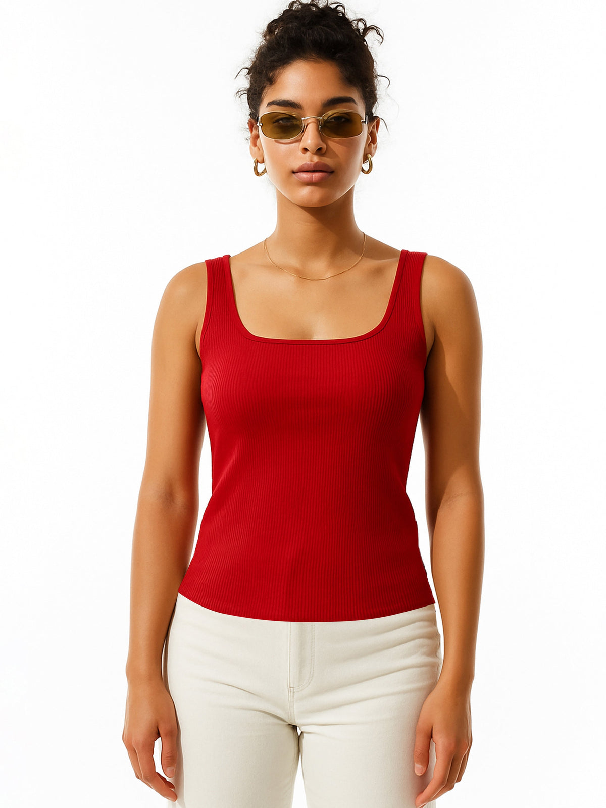 Women Red Rib Sleeveless Top-SFTOPS42460