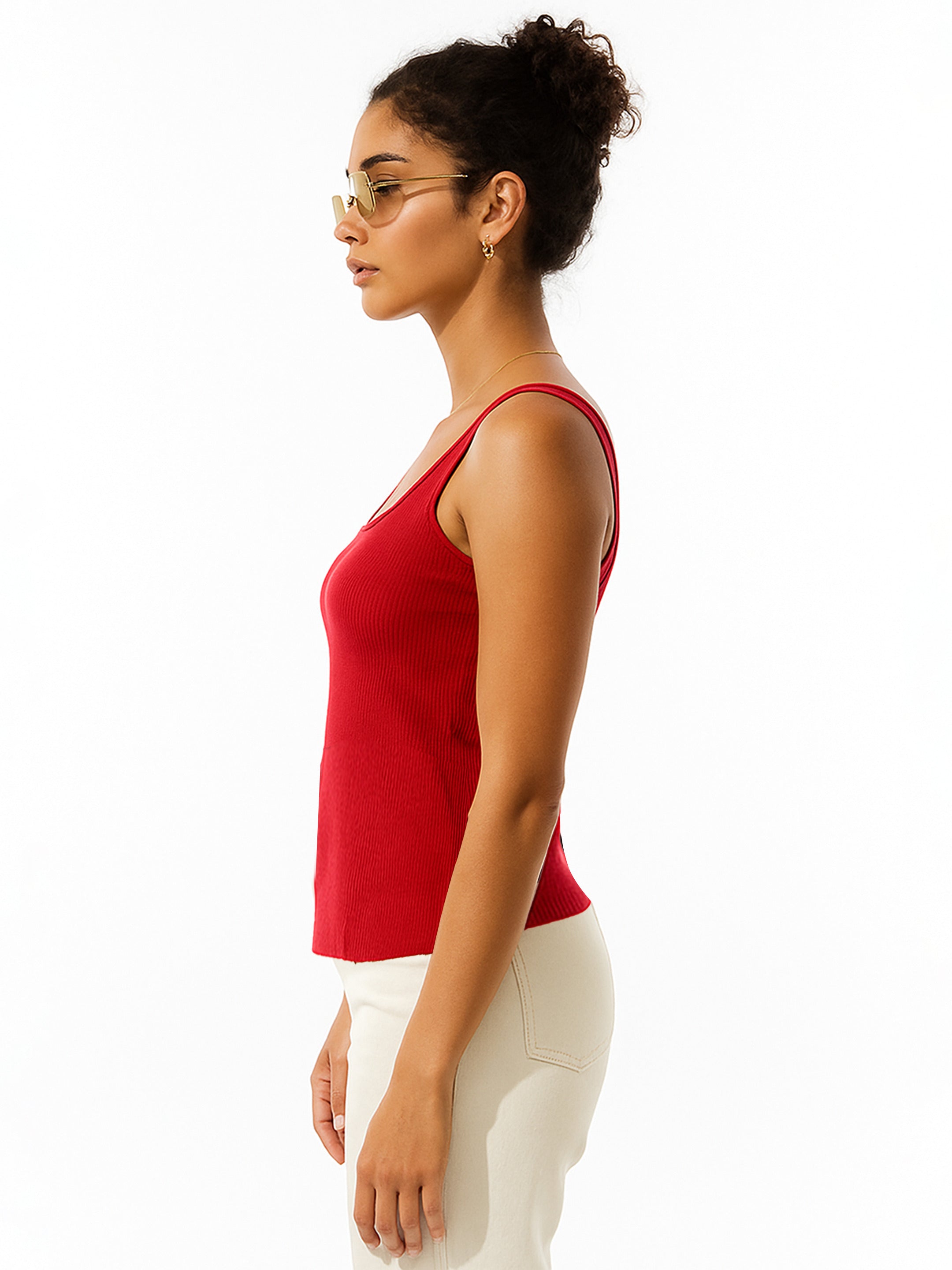 Women Red Rib Sleeveless Top-SFTOPS42460