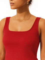 Women Red Rib Sleeveless Top-SFTOPS42460