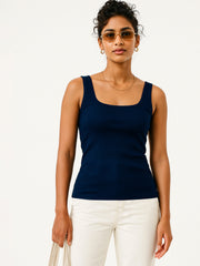 Women Navy Rib Sleeveless Top-SFTOPS42461