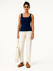 Women Navy Rib Sleeveless Top-SFTOPS42461