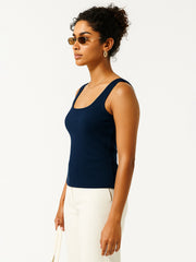 Women Navy Rib Sleeveless Top-SFTOPS42461
