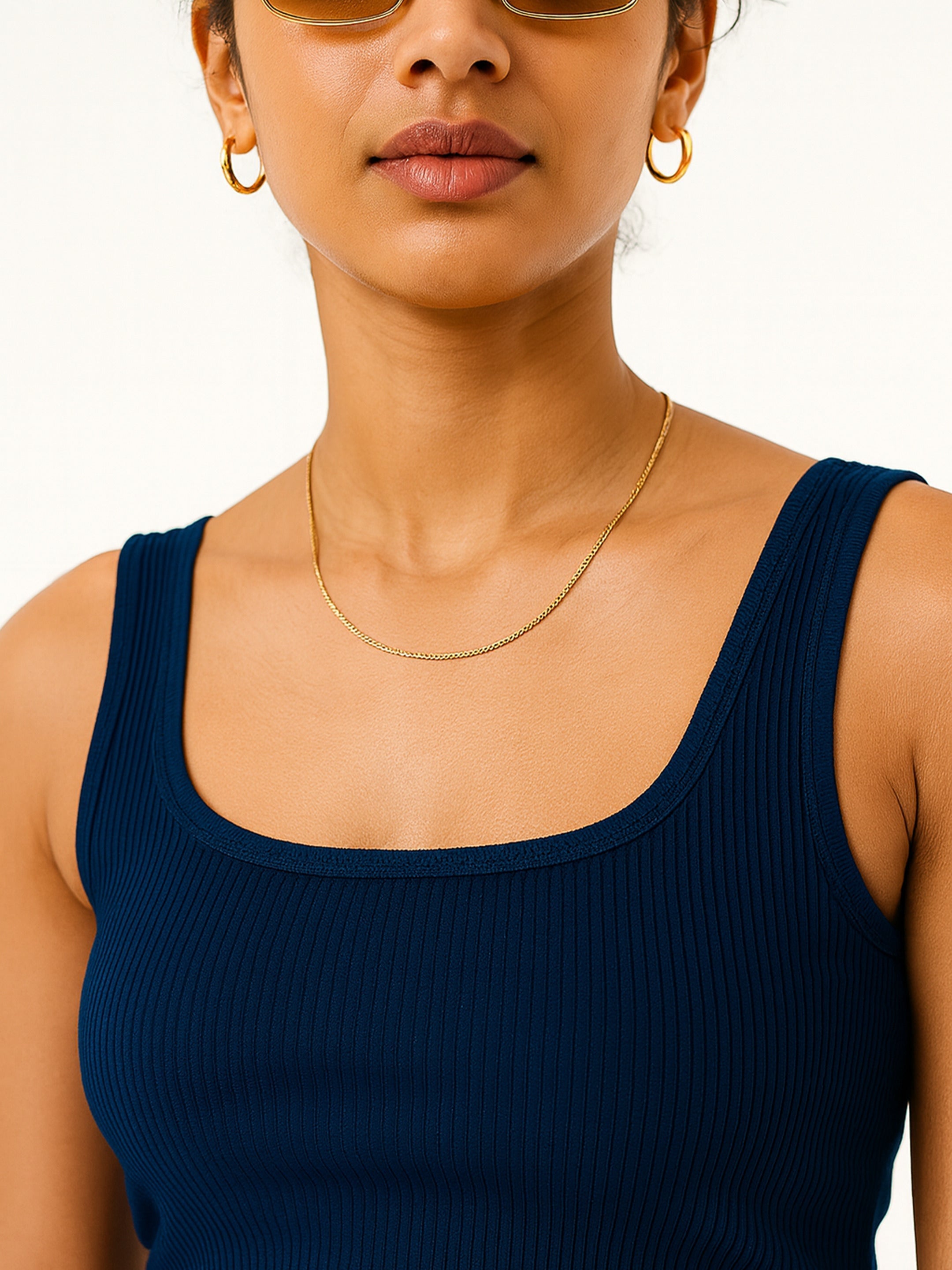 Women Navy Rib Sleeveless Top-SFTOPS42461