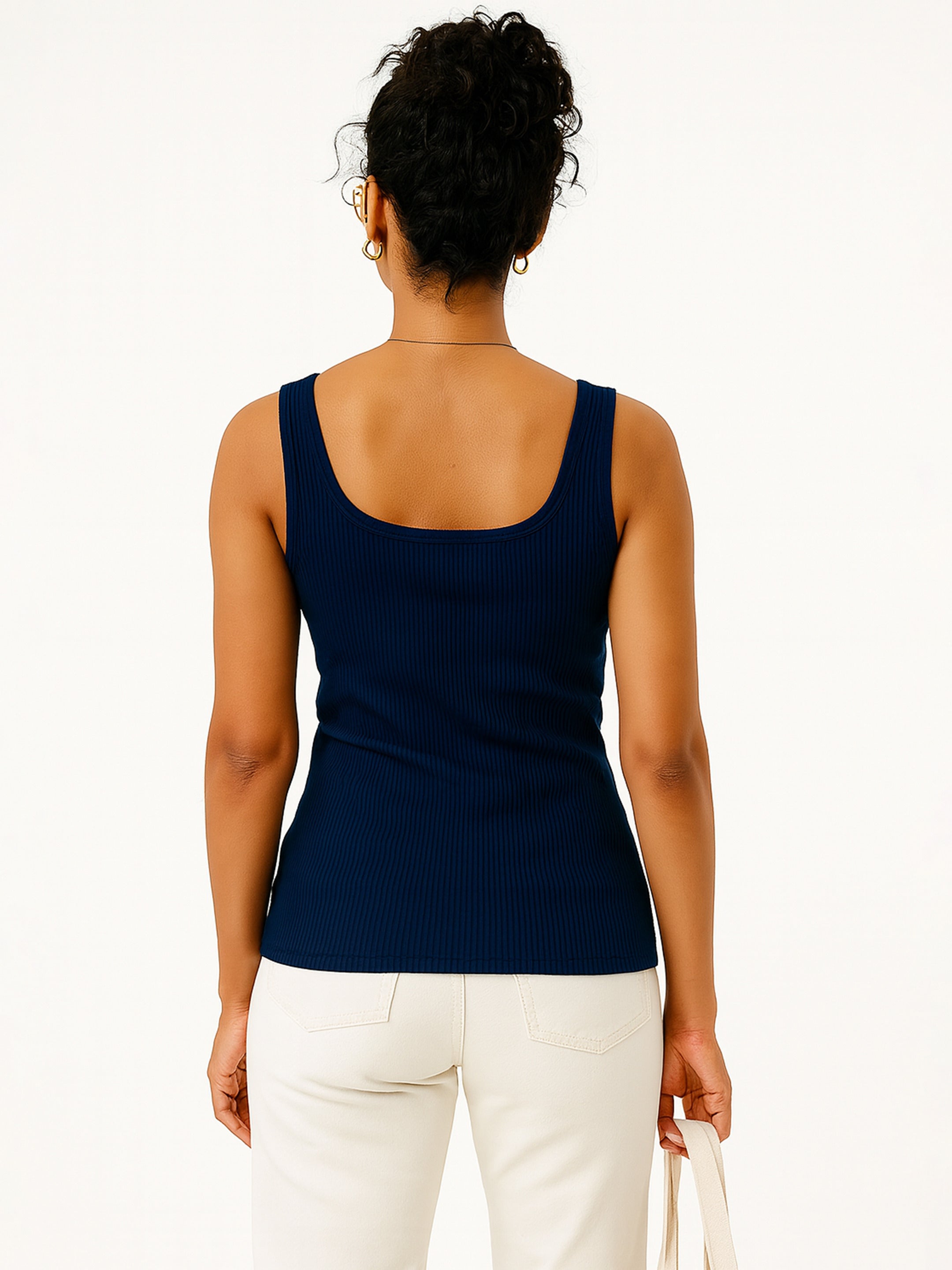 Women Navy Rib Sleeveless Top-SFTOPS42461
