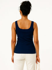 Women Navy Rib Sleeveless Top-SFTOPS42461
