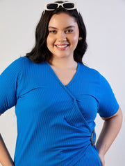 Women Royal Blue Rib Side Buckle Detail Top-SFTOPS42466