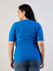 Women Royal Blue Rib Side Buckle Detail Top-SFTOPS42466