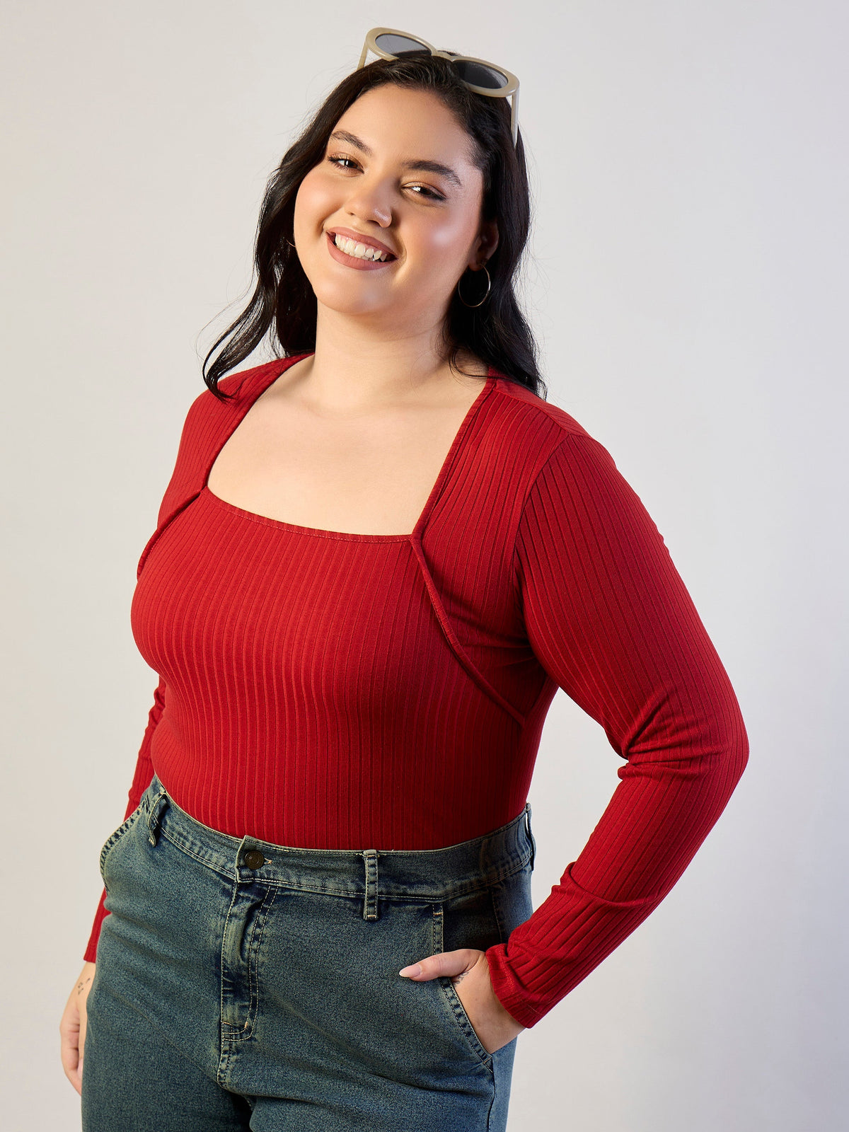 Women Rust Empire Neck Rib Top-SFTOPS42467