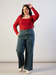 Women Rust Empire Neck Rib Top-SFTOPS42467