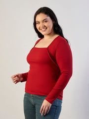 Women Rust Empire Neck Rib Top-SFTOPS42467