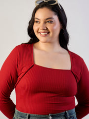 Women Rust Empire Neck Rib Top-SFTOPS42467