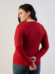 Women Rust Empire Neck Rib Top-SFTOPS42467