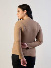Women Beige Empire Neck Rib Top-SFTOPS42469