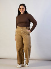 Women Brown High Neck Rib Top-SFTOPS42470
